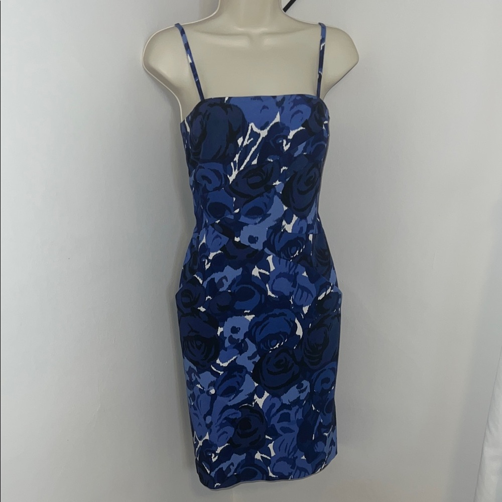 Ann Taylor Blue Floral Strapless Silk Blend Sheath Dress with Pockets Size 6